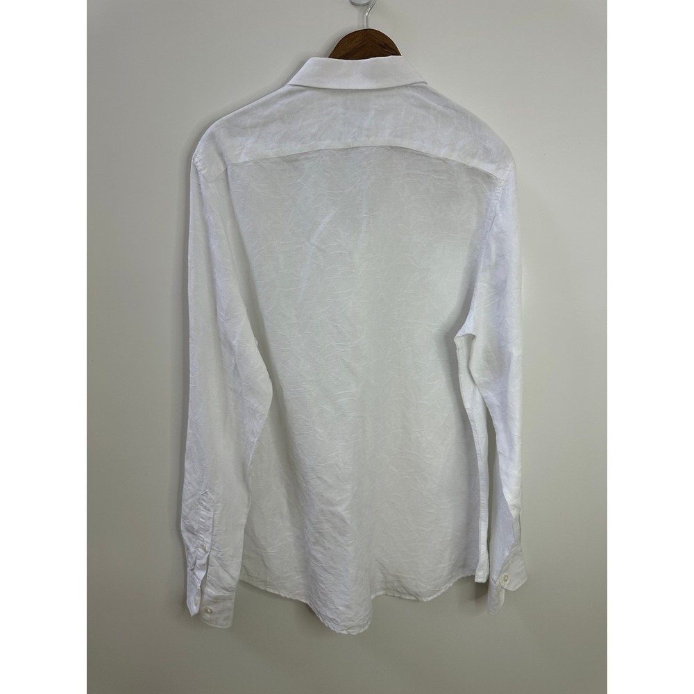 NWT Murano Baird McNutt Linen Blend Shirt White Floral Texture LS Slim Fit Large - Picture 8 of 16